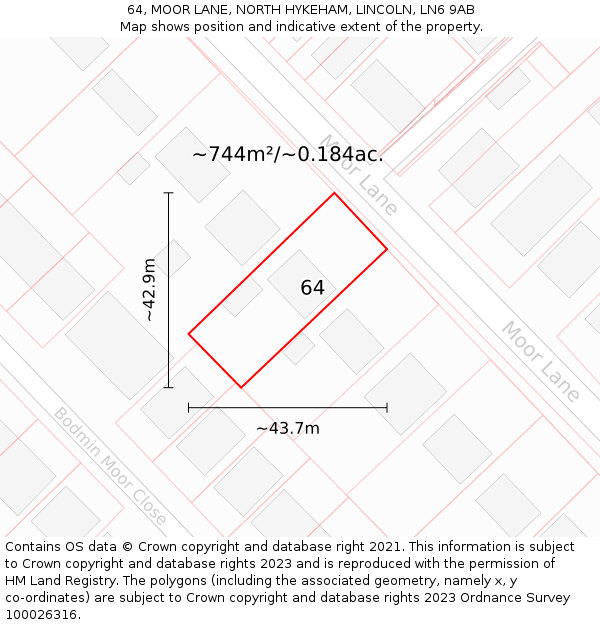 64, MOOR LANE, NORTH HYKEHAM, LINCOLN, LN6 9AB: Plot and title map