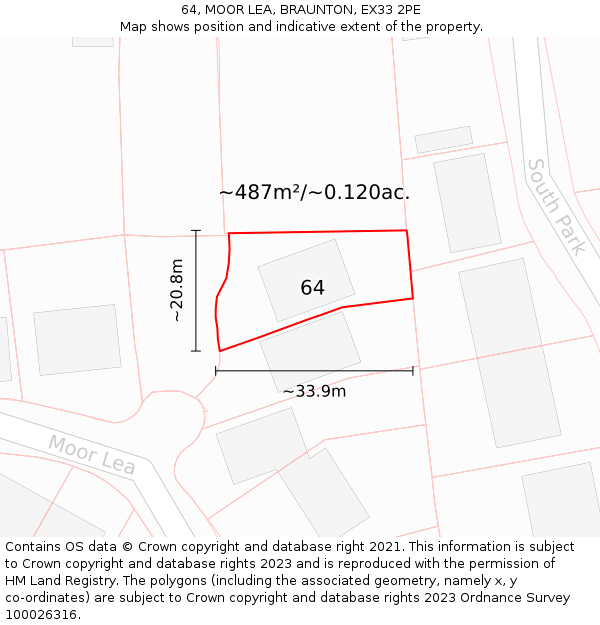 64, MOOR LEA, BRAUNTON, EX33 2PE: Plot and title map