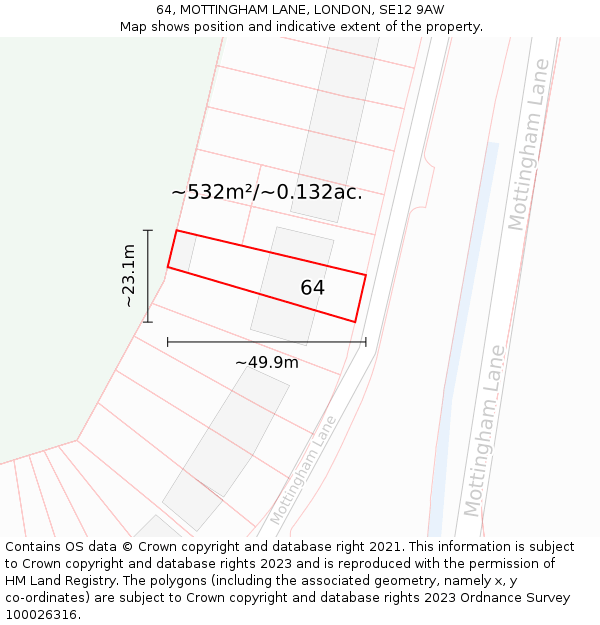 64, MOTTINGHAM LANE, LONDON, SE12 9AW: Plot and title map