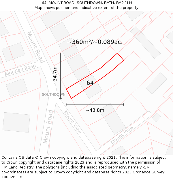 64, MOUNT ROAD, SOUTHDOWN, BATH, BA2 1LH: Plot and title map