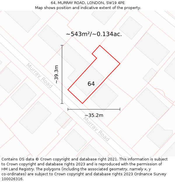 64, MURRAY ROAD, LONDON, SW19 4PE: Plot and title map