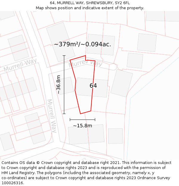 64, MURRELL WAY, SHREWSBURY, SY2 6FL: Plot and title map