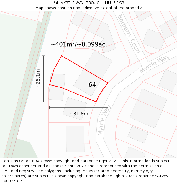 64, MYRTLE WAY, BROUGH, HU15 1SR: Plot and title map