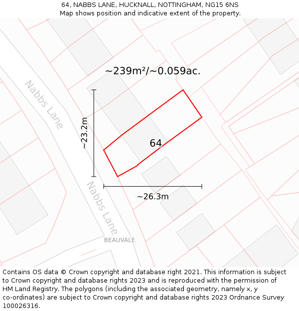 64, NABBS LANE, HUCKNALL, NOTTINGHAM, NG15 6NS: Plot and title map