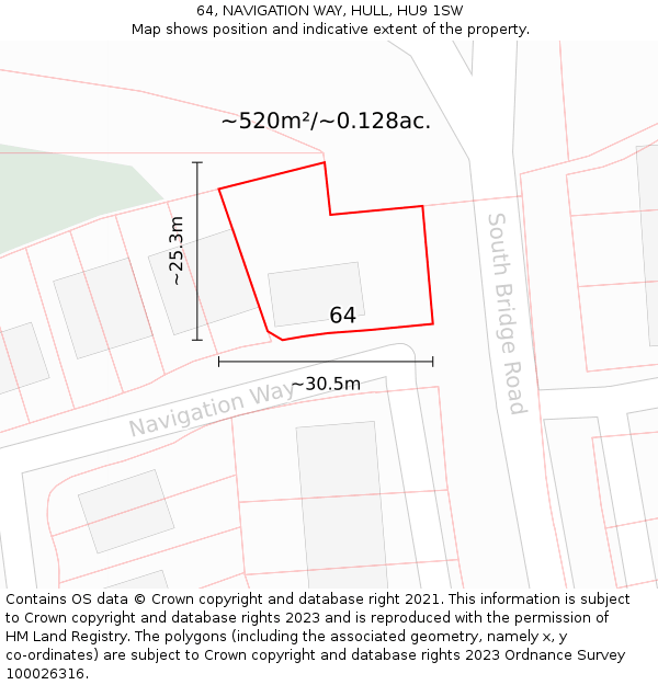 64, NAVIGATION WAY, HULL, HU9 1SW: Plot and title map