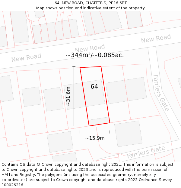 64, NEW ROAD, CHATTERIS, PE16 6BT: Plot and title map