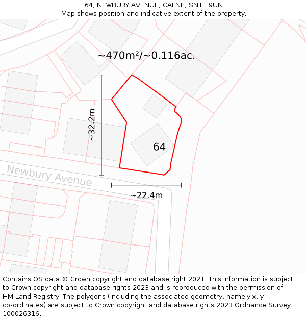 64, NEWBURY AVENUE, CALNE, SN11 9UN: Plot and title map