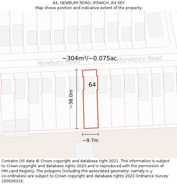 64, NEWBURY ROAD, IPSWICH, IP4 5EY: Plot and title map