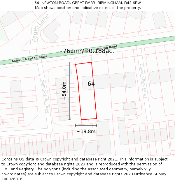 64, NEWTON ROAD, GREAT BARR, BIRMINGHAM, B43 6BW: Plot and title map