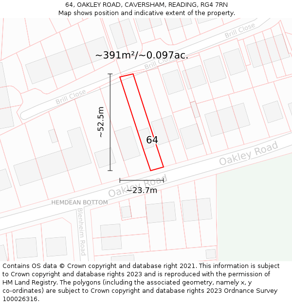 64, OAKLEY ROAD, CAVERSHAM, READING, RG4 7RN: Plot and title map