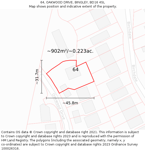 64, OAKWOOD DRIVE, BINGLEY, BD16 4SL: Plot and title map