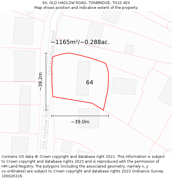 64, OLD HADLOW ROAD, TONBRIDGE, TN10 4EX: Plot and title map