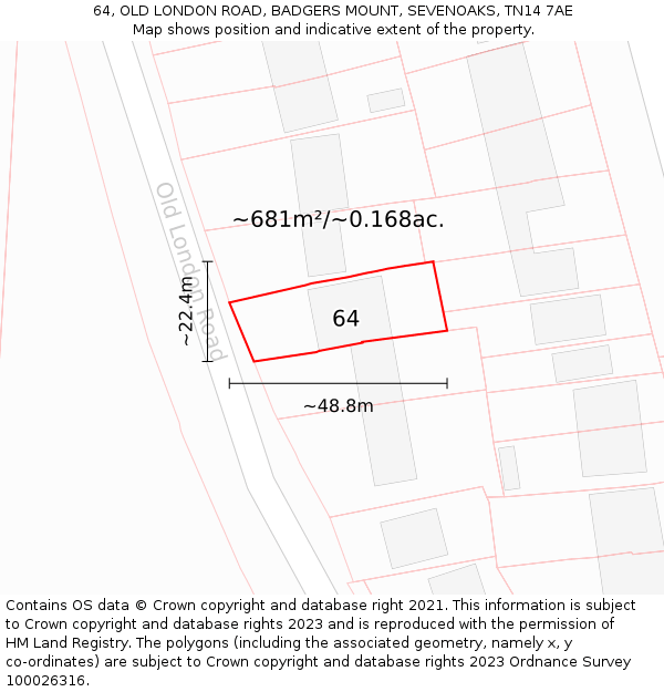 64, OLD LONDON ROAD, BADGERS MOUNT, SEVENOAKS, TN14 7AE: Plot and title map