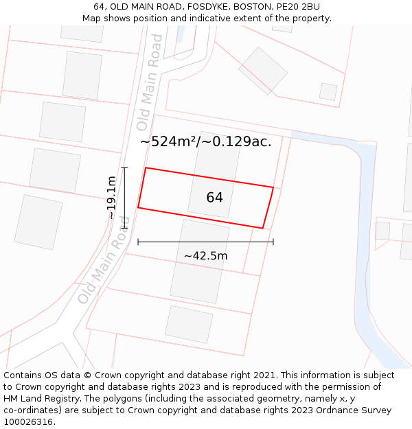 64, OLD MAIN ROAD, FOSDYKE, BOSTON, PE20 2BU: Plot and title map