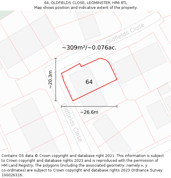 64, OLDFIELDS CLOSE, LEOMINSTER, HR6 8TL: Plot and title map