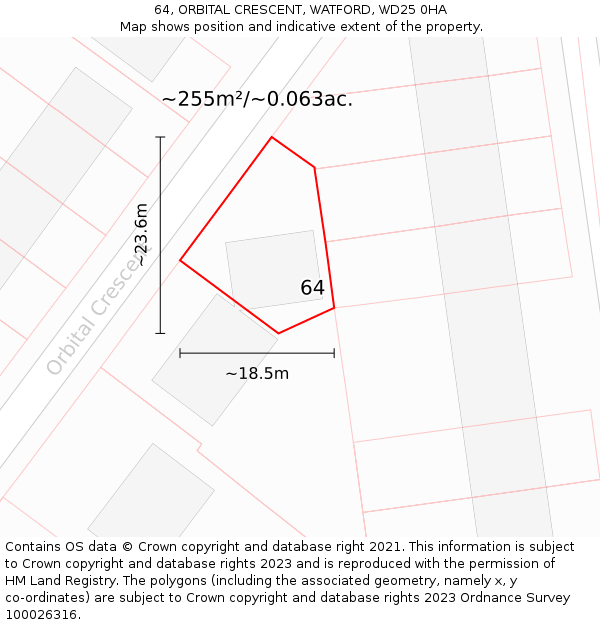 64, ORBITAL CRESCENT, WATFORD, WD25 0HA: Plot and title map