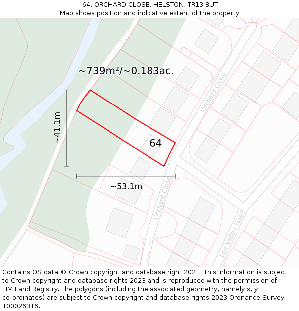 64, ORCHARD CLOSE, HELSTON, TR13 8UT: Plot and title map