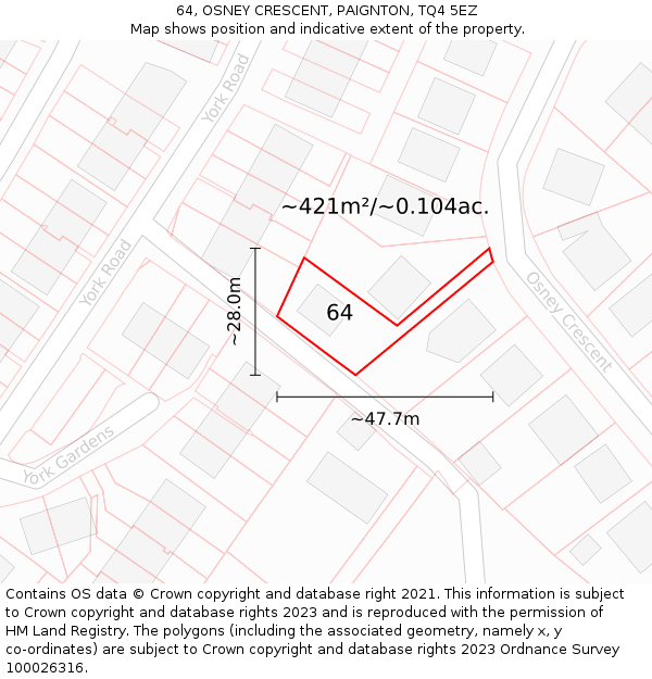 64, OSNEY CRESCENT, PAIGNTON, TQ4 5EZ: Plot and title map