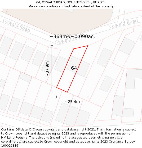 64, OSWALD ROAD, BOURNEMOUTH, BH9 2TH: Plot and title map