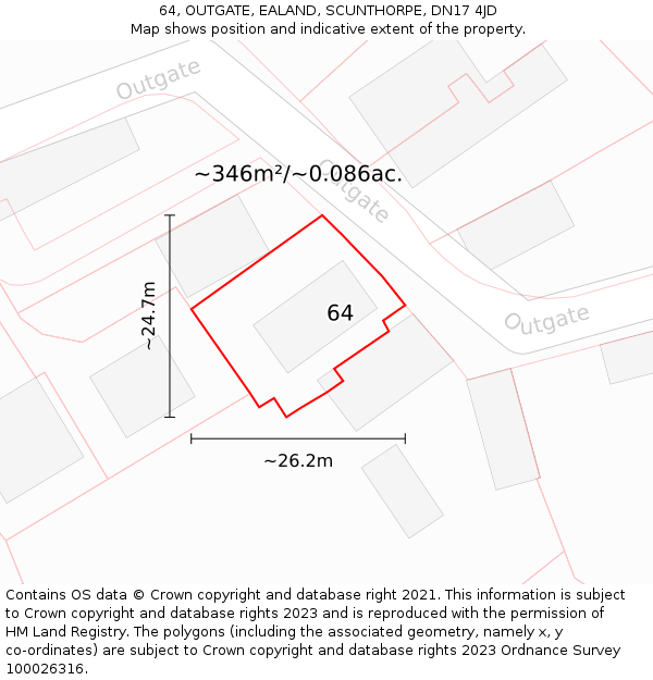 64, OUTGATE, EALAND, SCUNTHORPE, DN17 4JD: Plot and title map