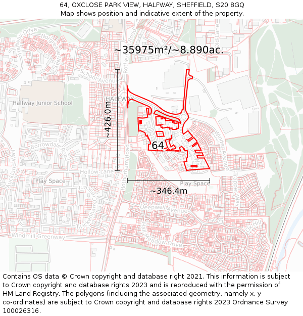 64, OXCLOSE PARK VIEW, HALFWAY, SHEFFIELD, S20 8GQ: Plot and title map