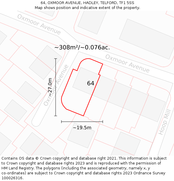 64, OXMOOR AVENUE, HADLEY, TELFORD, TF1 5SS: Plot and title map