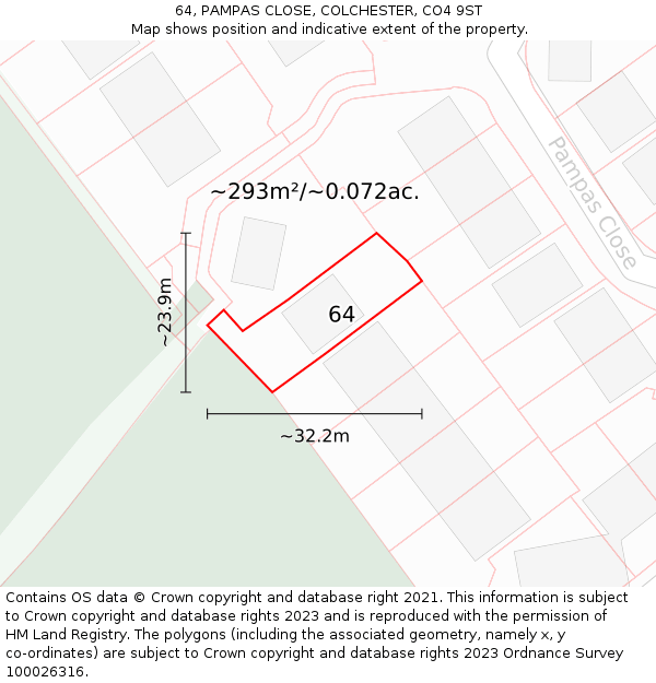 64, PAMPAS CLOSE, COLCHESTER, CO4 9ST: Plot and title map