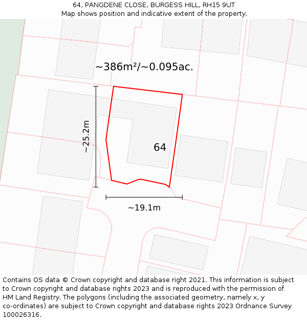 64, PANGDENE CLOSE, BURGESS HILL, RH15 9UT: Plot and title map