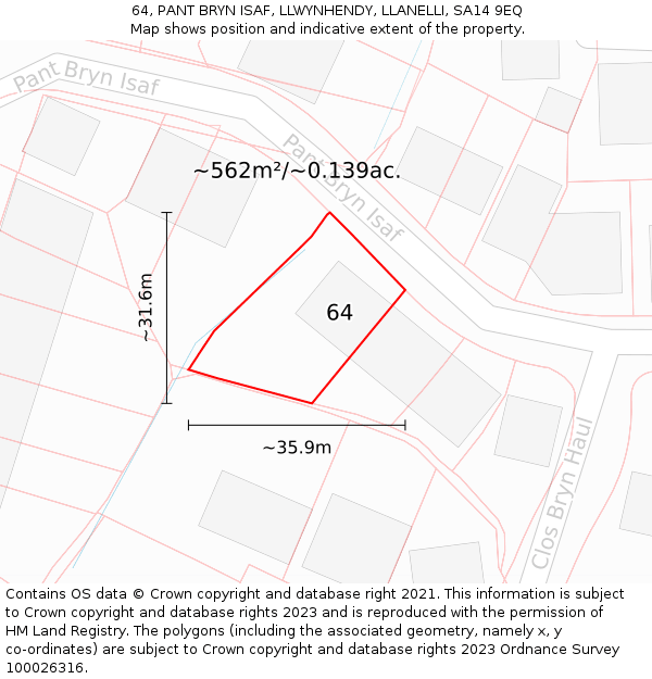 64, PANT BRYN ISAF, LLWYNHENDY, LLANELLI, SA14 9EQ: Plot and title map