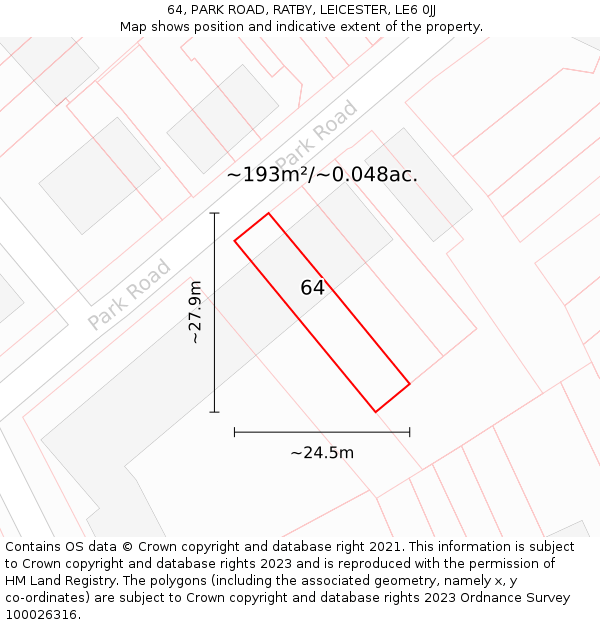 64, PARK ROAD, RATBY, LEICESTER, LE6 0JJ: Plot and title map