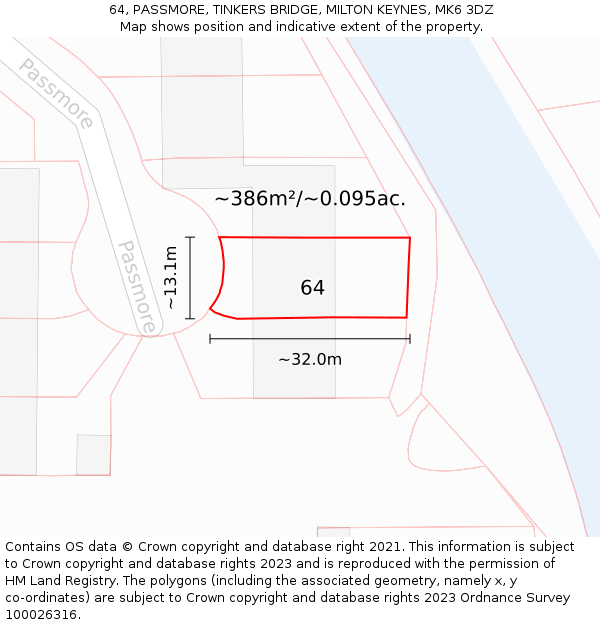 64, PASSMORE, TINKERS BRIDGE, MILTON KEYNES, MK6 3DZ: Plot and title map