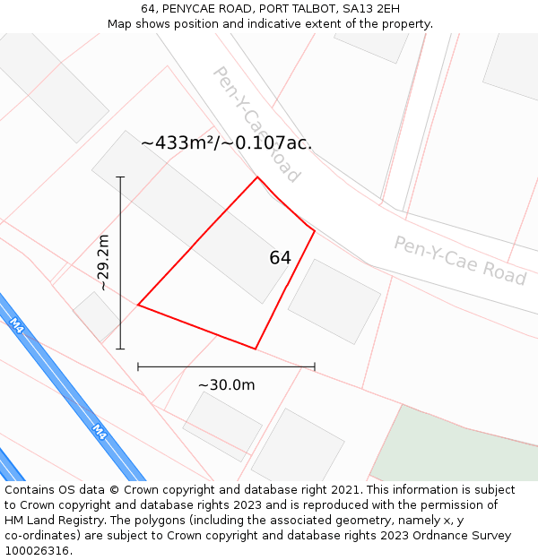 64, PENYCAE ROAD, PORT TALBOT, SA13 2EH: Plot and title map
