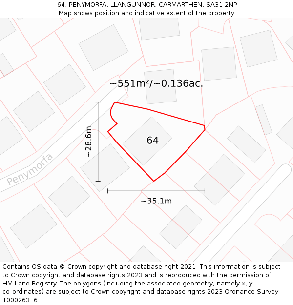 64, PENYMORFA, LLANGUNNOR, CARMARTHEN, SA31 2NP: Plot and title map