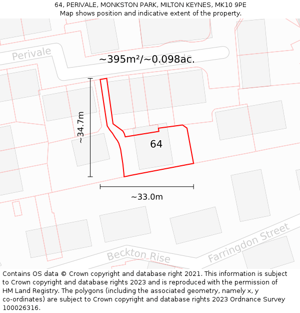 64, PERIVALE, MONKSTON PARK, MILTON KEYNES, MK10 9PE: Plot and title map