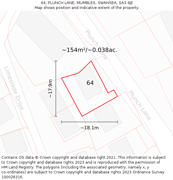 64, PLUNCH LANE, MUMBLES, SWANSEA, SA3 4JE: Plot and title map