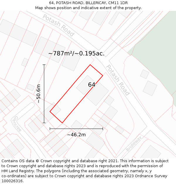 64, POTASH ROAD, BILLERICAY, CM11 1DR: Plot and title map