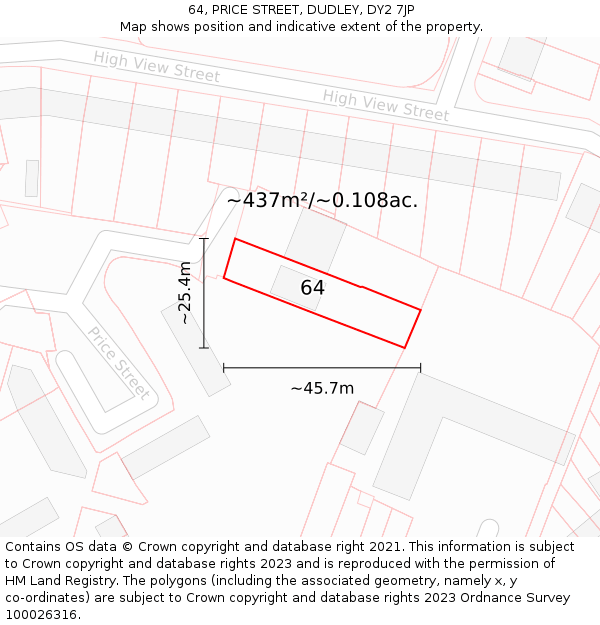 64, PRICE STREET, DUDLEY, DY2 7JP: Plot and title map