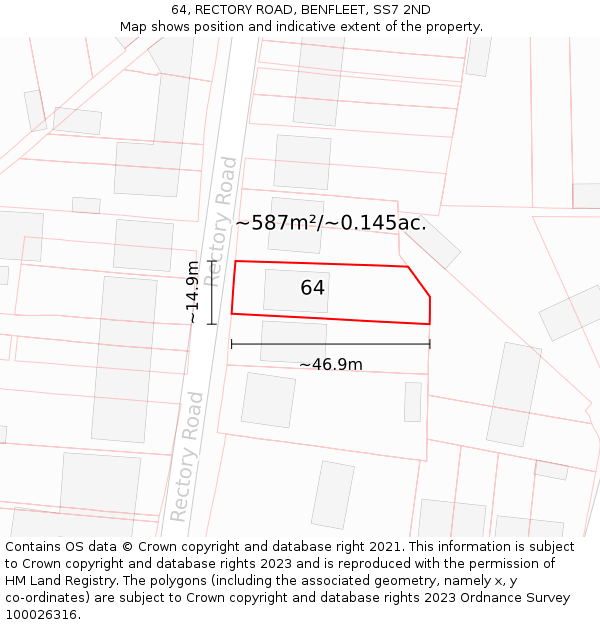 64, RECTORY ROAD, BENFLEET, SS7 2ND: Plot and title map