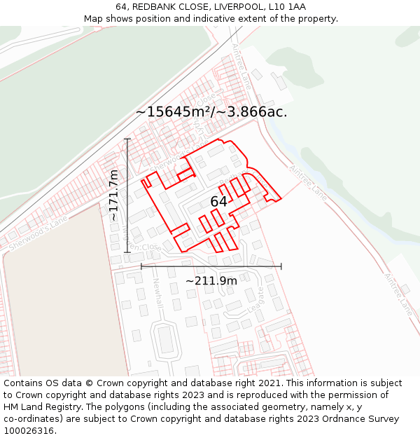 64, REDBANK CLOSE, LIVERPOOL, L10 1AA: Plot and title map