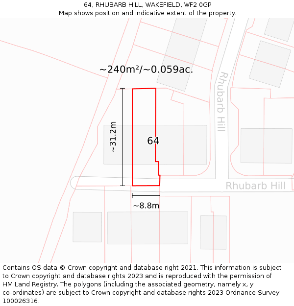 64, RHUBARB HILL, WAKEFIELD, WF2 0GP: Plot and title map