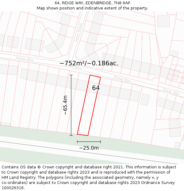 64, RIDGE WAY, EDENBRIDGE, TN8 6AP: Plot and title map