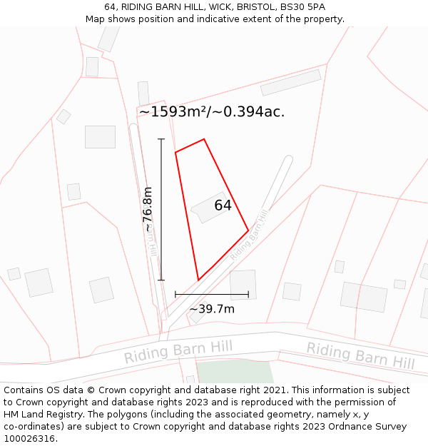 64, RIDING BARN HILL, WICK, BRISTOL, BS30 5PA: Plot and title map