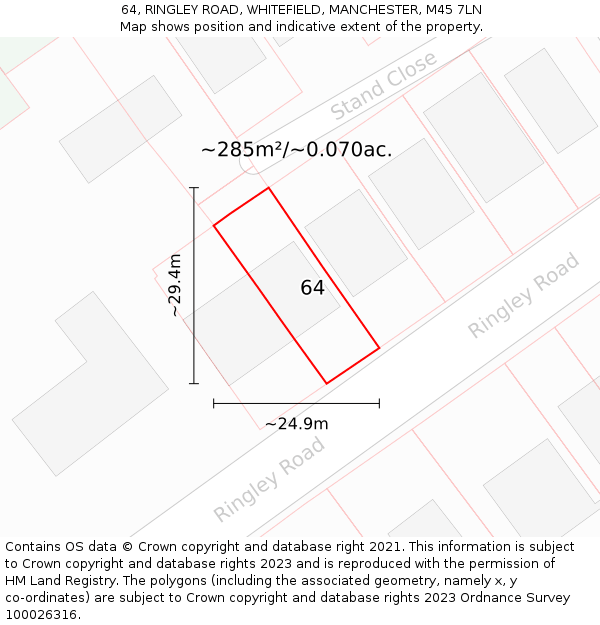 64, RINGLEY ROAD, WHITEFIELD, MANCHESTER, M45 7LN: Plot and title map