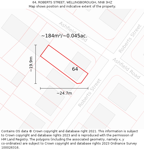 64, ROBERTS STREET, WELLINGBOROUGH, NN8 3HZ: Plot and title map