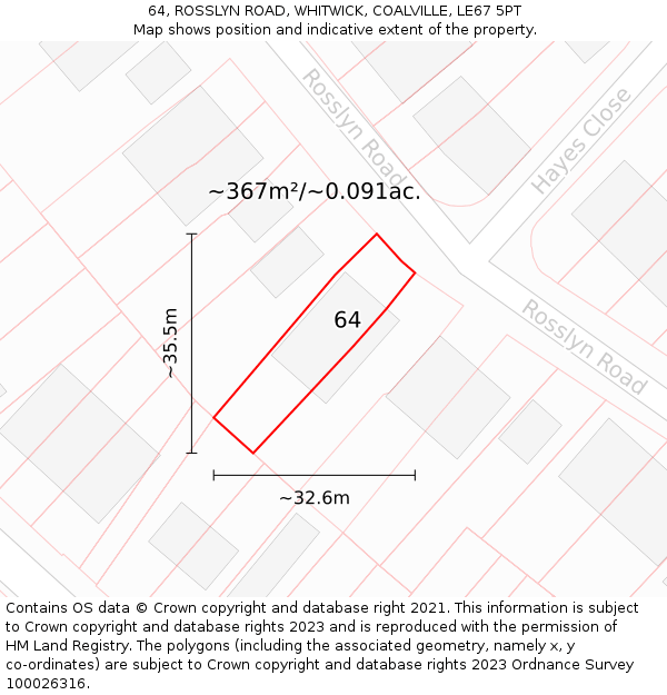 64, ROSSLYN ROAD, WHITWICK, COALVILLE, LE67 5PT: Plot and title map