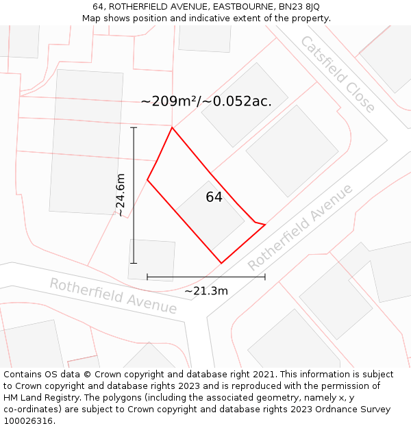 64, ROTHERFIELD AVENUE, EASTBOURNE, BN23 8JQ: Plot and title map