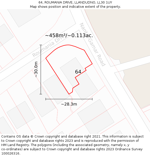 64, ROUMANIA DRIVE, LLANDUDNO, LL30 1UY: Plot and title map