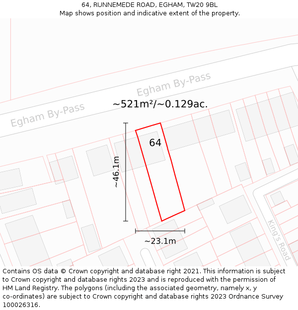 64, RUNNEMEDE ROAD, EGHAM, TW20 9BL: Plot and title map