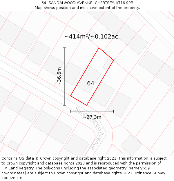 64, SANDALWOOD AVENUE, CHERTSEY, KT16 9PB: Plot and title map