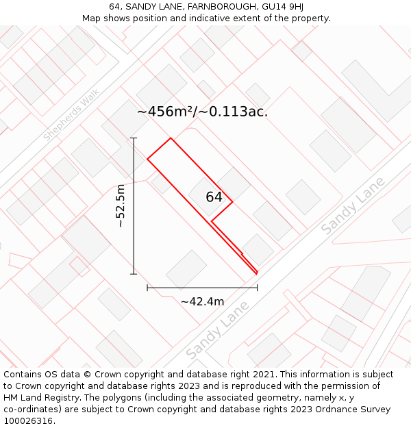 64, SANDY LANE, FARNBOROUGH, GU14 9HJ: Plot and title map